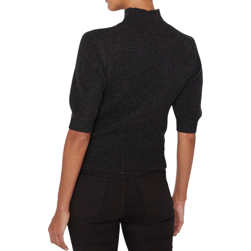 FRAME Dark Gray 100% Cashmere Cutout Mock Neck Short Sleeve Knit Sweater Small - Picture 2 of 10